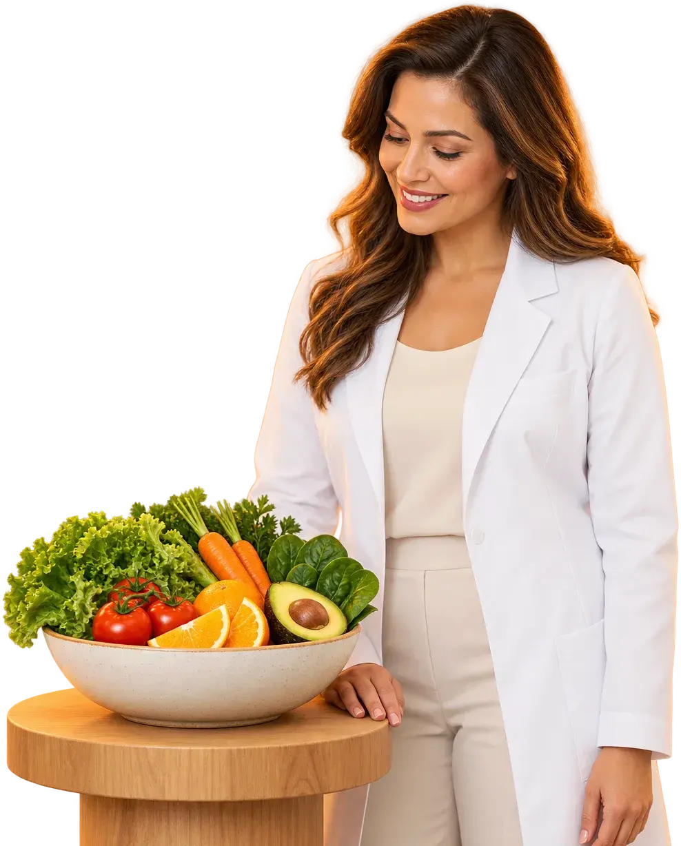 Cena ilustrativa gerada por IA representando o atendimento de nutrição.