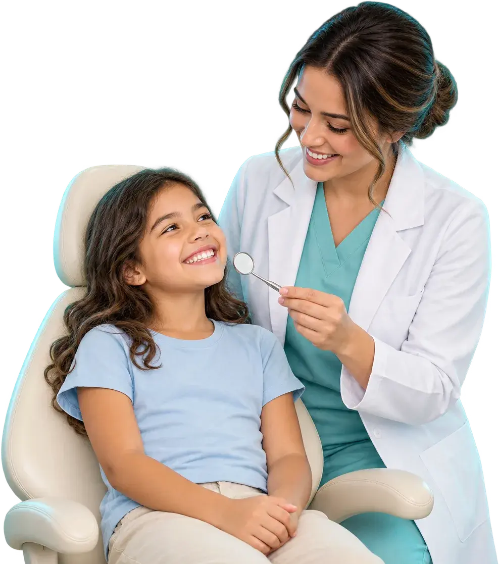 Cena ilustrativa gerada por IA representando o atendimento de odontologia.