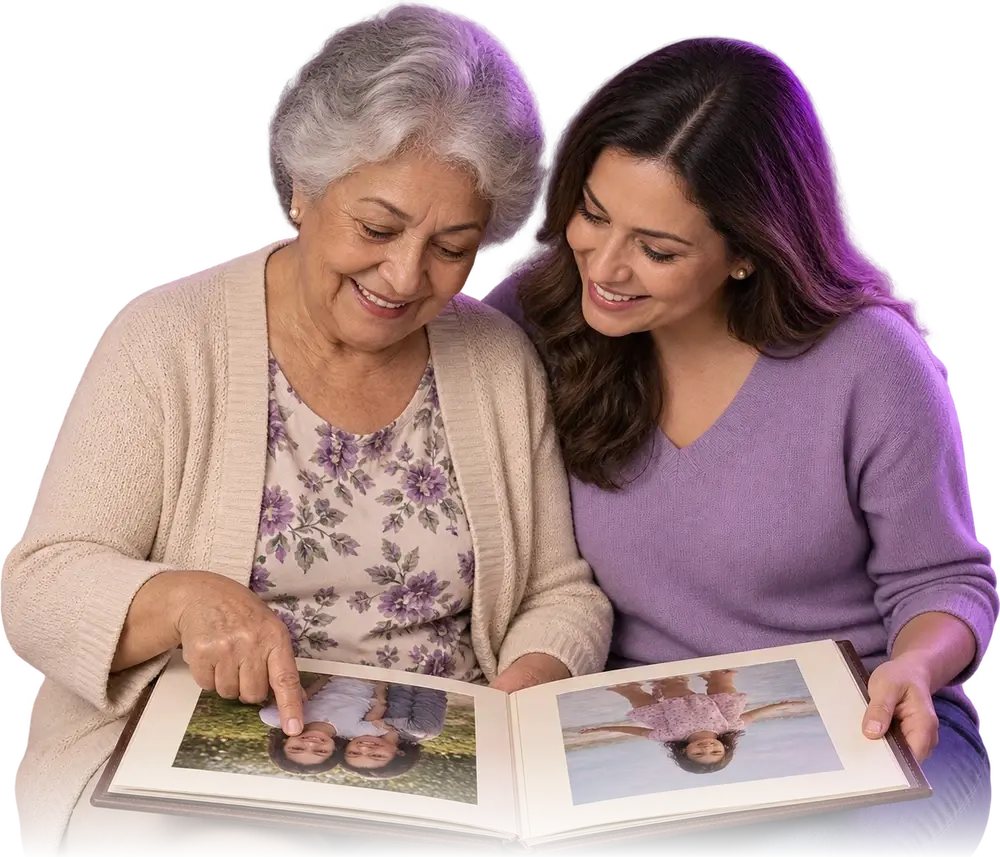 Cena ilustrativa gerada por IA representando o acompanhamento de doença de alzheimer.